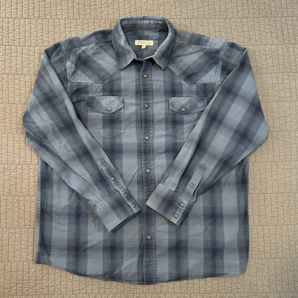 Blue Ranchwear Shirt Men's‎ XL Pearl Snap Button Plaid Cowboy Western Workwear